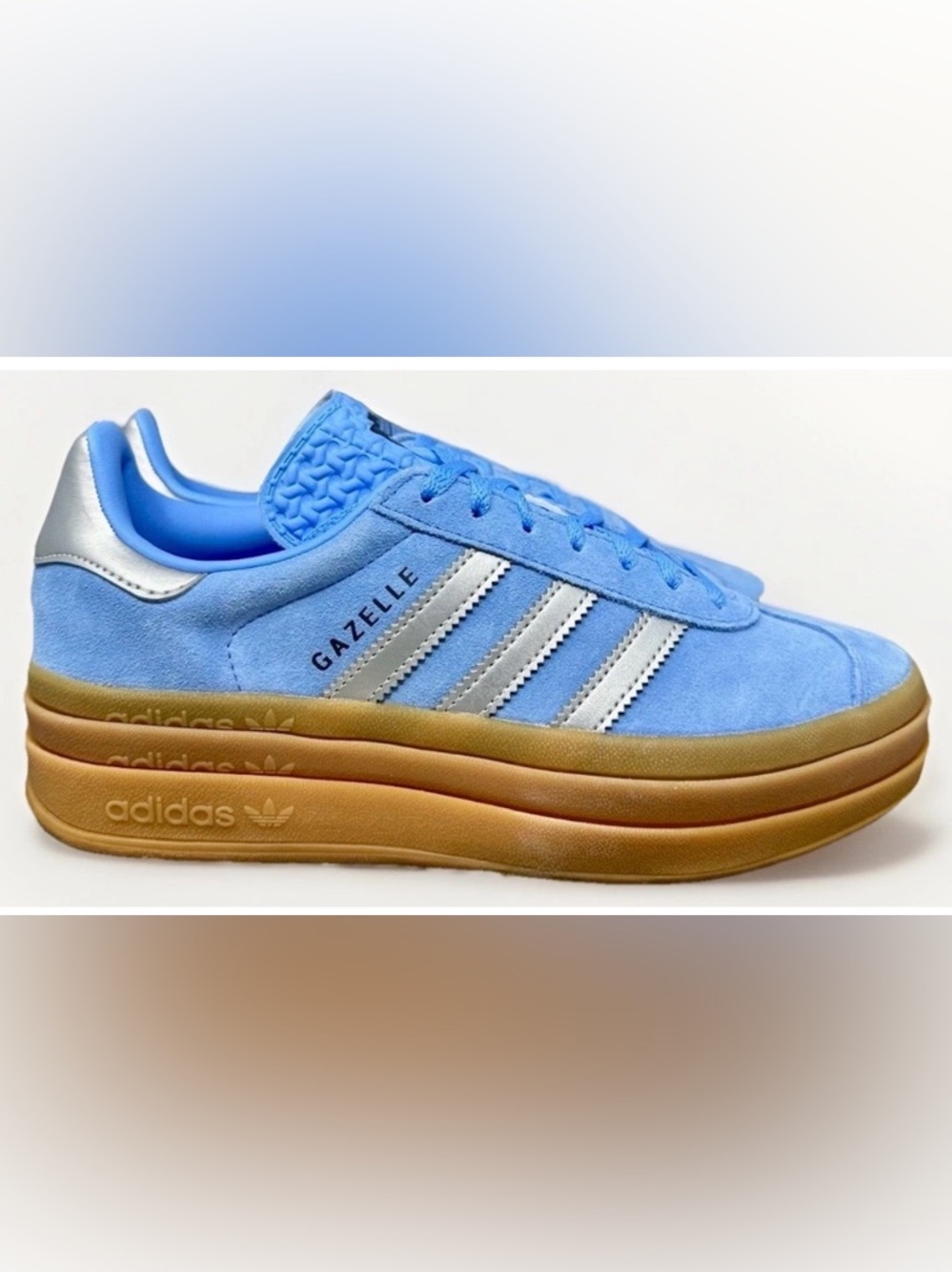 Adidas Gazelle Bold Platform Sneakers Women’s Size 7 Blue and Silver Excellent